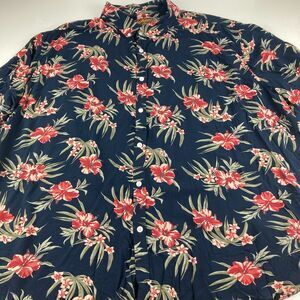 Johnny Bigg Mens 5XL Navy Red Hibiscus Hawaiian Floral Viscose Shirt Big Tall